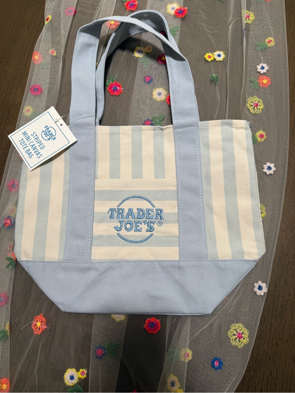Trader Joe's Viral Blue Striped Mini Canvas Tote Bag